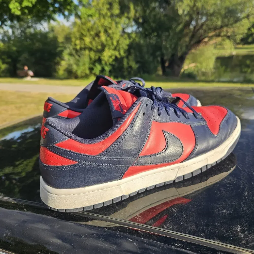 Nike Dunk Low Retro Mens Size 12 Red Navy Athletic Lifestyle Shoes Sneakers